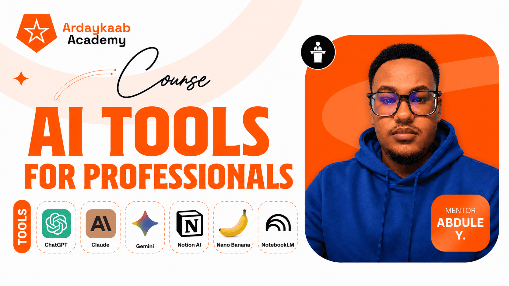 AI Tools for Professionals, course poster with the tools you'll learn