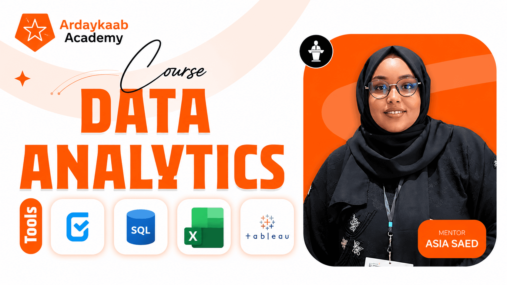 Data Analytics, course poster with the tools you'll learn